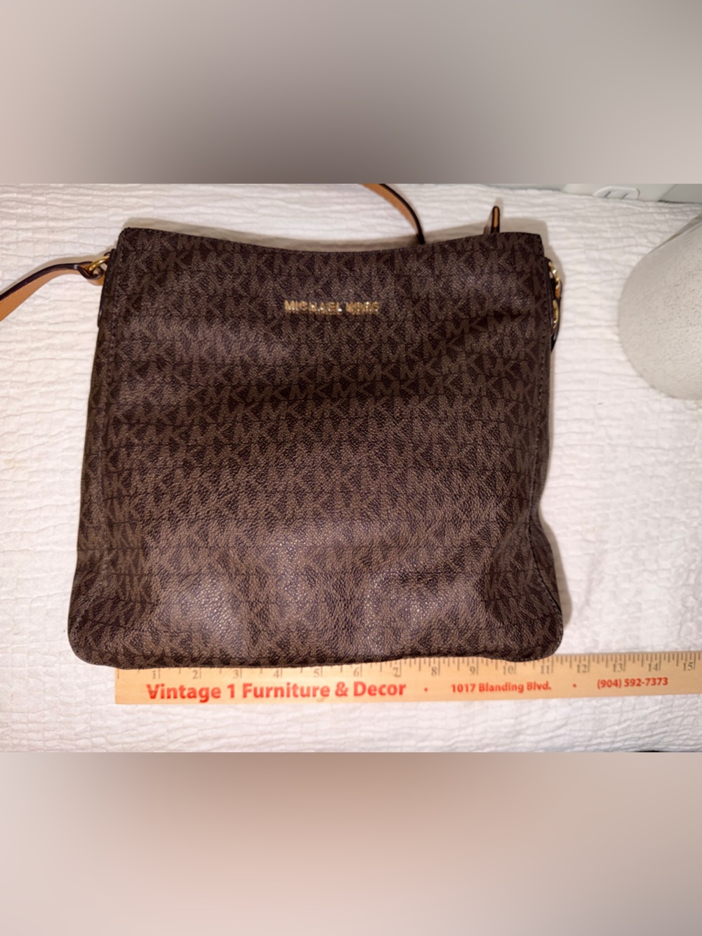 Michael Kors Dark Brown Signature Crossbody Bag with Tan Strap - Picture 14 of 15